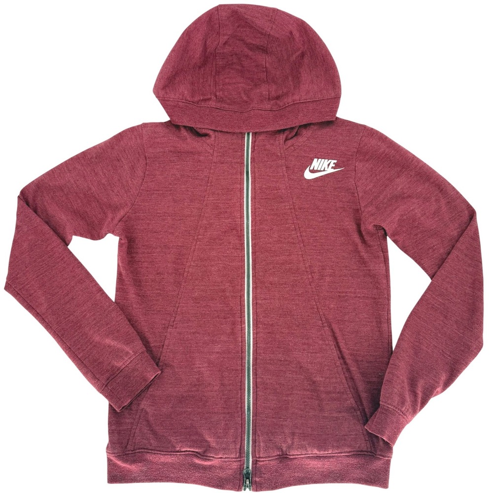 Nike Womens Full Zip Hoodie Burgundy Maroon Heathered Logo Sweatshirt Small